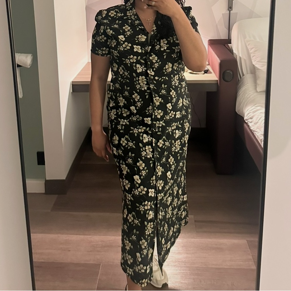 Kathie Lee Collection Black Floral Short-Sleeve Maxi Dress